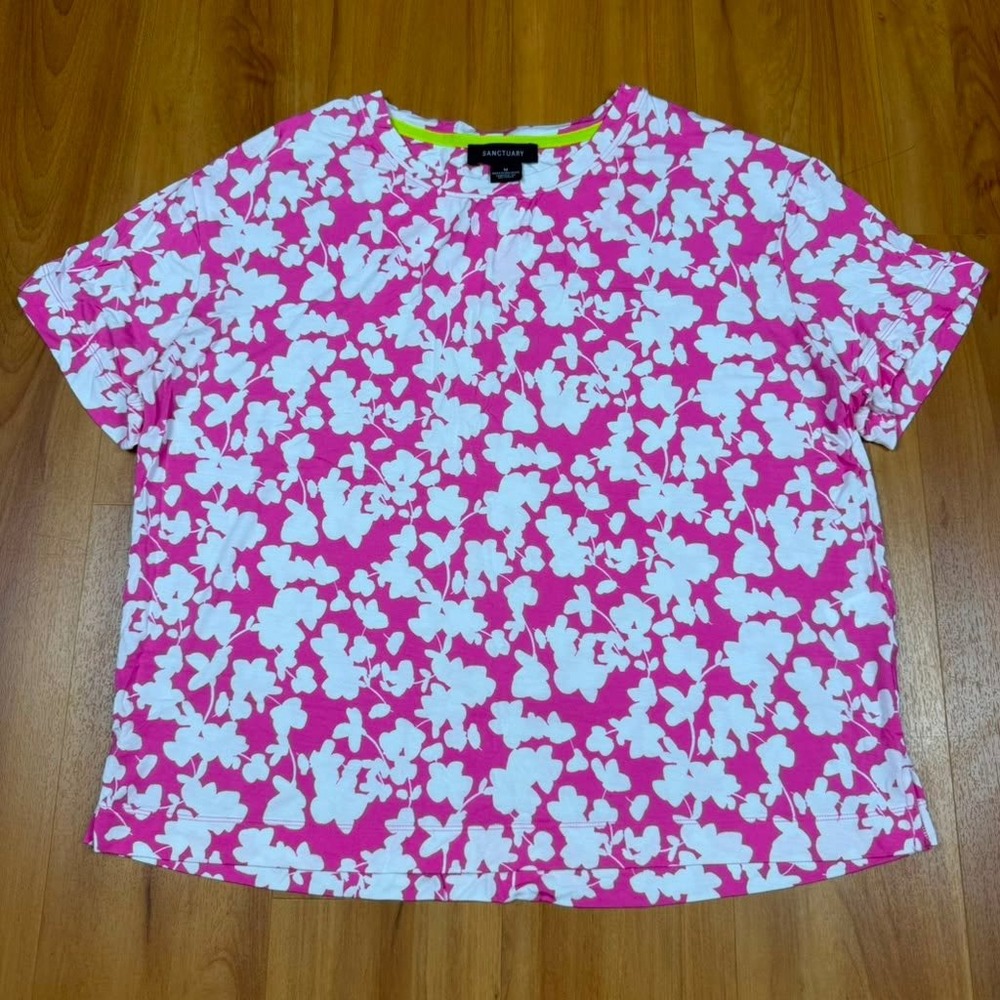 Sanctuary Pink Floral Short Sleeve Modal Knit Top SY90049 Pink White Womens M